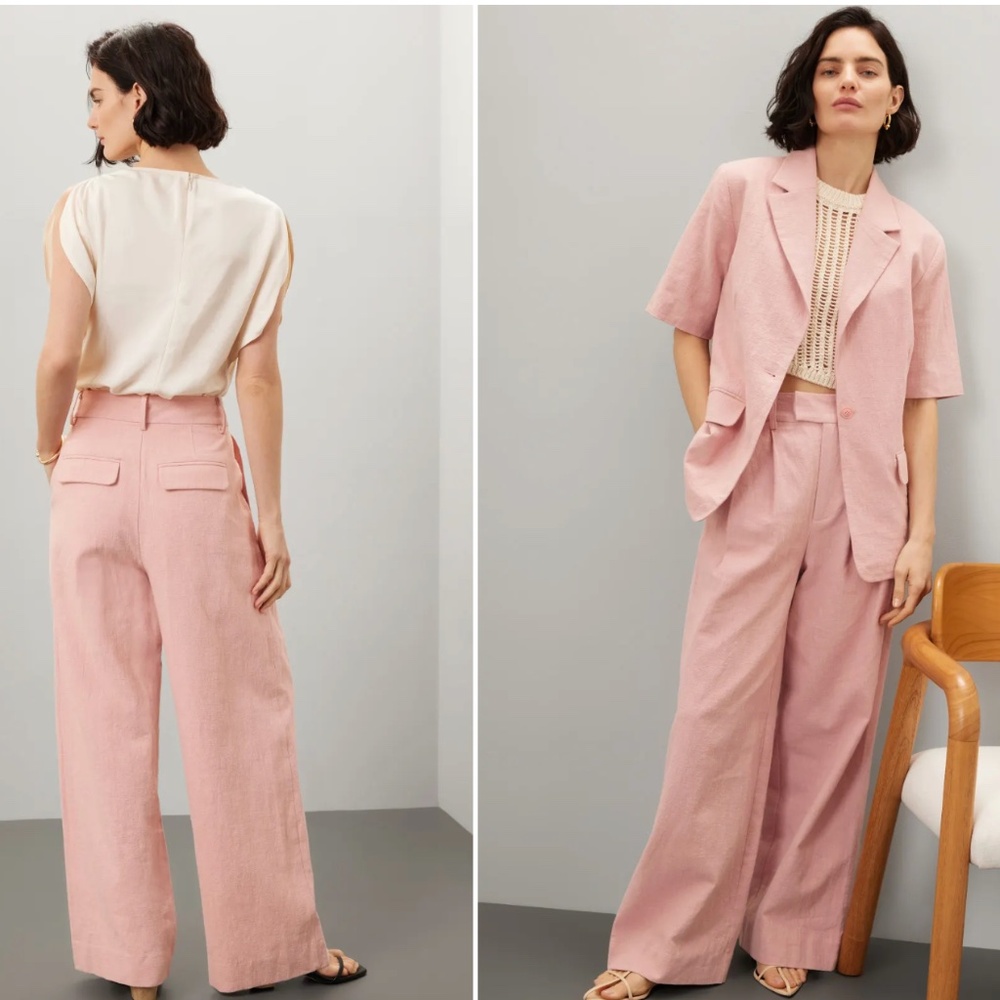 Macey Pant En Saison Sz Xs 0-2 Relaxed Pleated Trouser Light Pink Boho Loose Fit